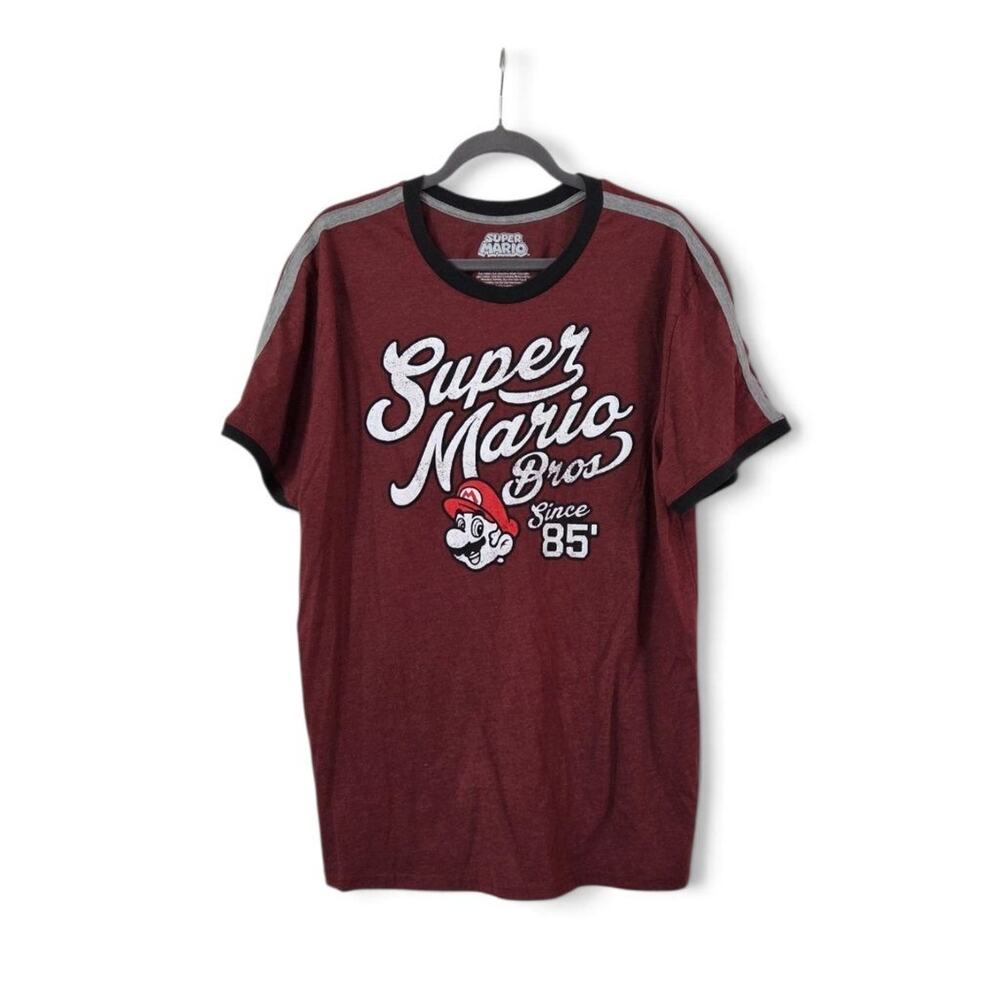 Super Mario Bros Since 85 Ringer T-Shirt Mens 2XL Maroon Nintendo Graphic Tee